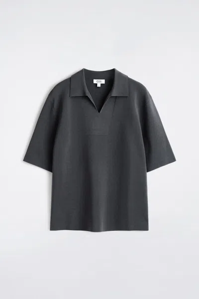 Cos Milano-knit Cotton Polo Shirt In Dark Grey In Gray