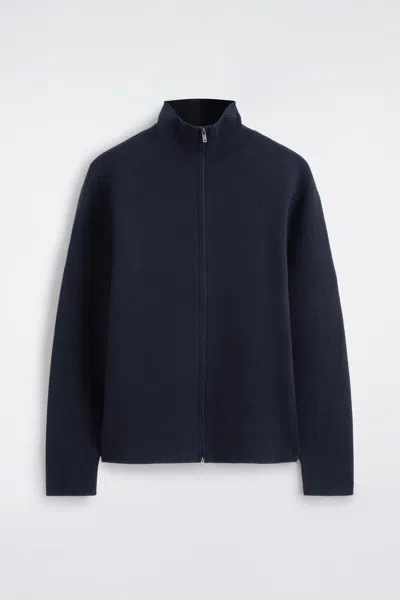 Cos Milano Knit Funnel-neck Zip-up Jacket In Bleu