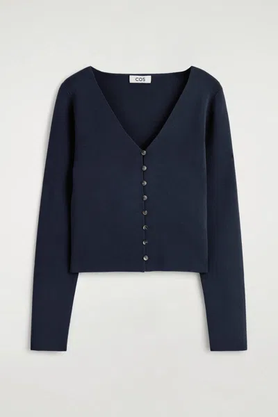 Cos Minimal Knitted V-neck Cardigan In Blue
