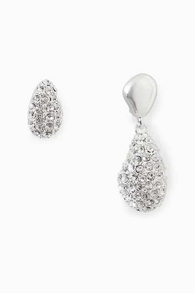 Cos Mismatched Embellished Earrings In Silver