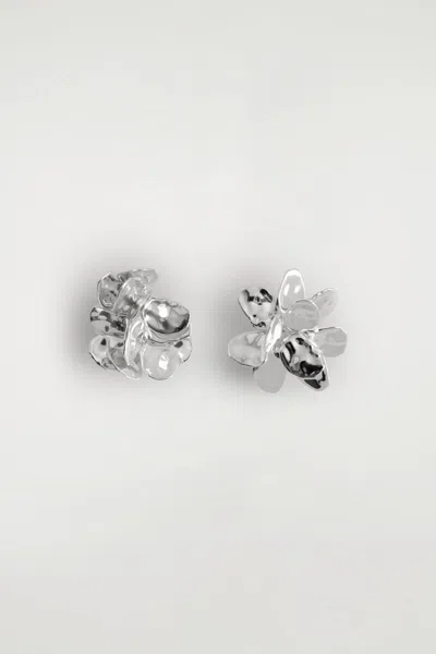 Cos Mismatched Floral Earrings In Silver
