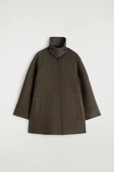 Cos Mock-neck Double-faced Wool Short Coat In Brown