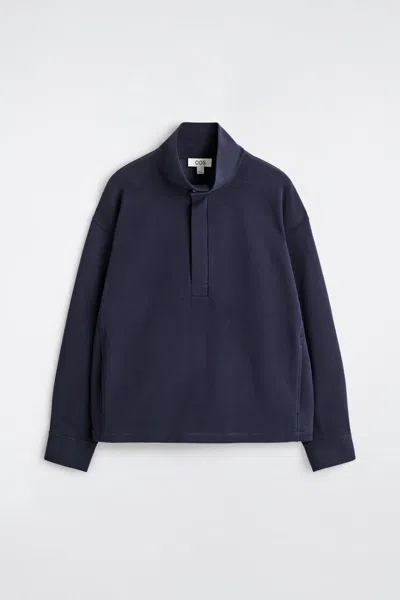 Cos Mock-neck Zip-up Sweatshirt In Navy In Blue