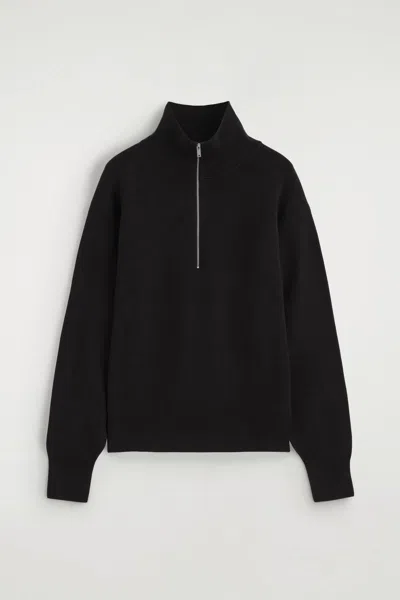 Cos Mock-neck Half-zip Knitted Sweater In Black