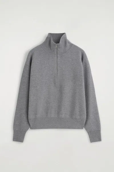 Cos Mock-neck Half-zip Knitted Sweater In Gray