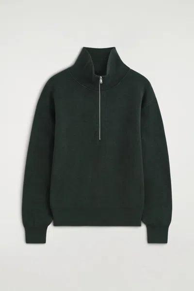 Cos Mock-neck Half-zip Knitted Sweater In Green