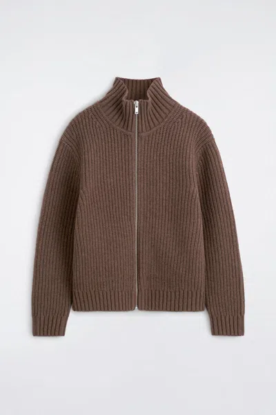 Cos Mock-neck Knitted Wool Jacket In Beige