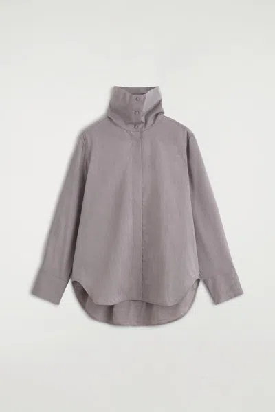 Cos Mock-neck Lyocell-cotton Shirt In Purple