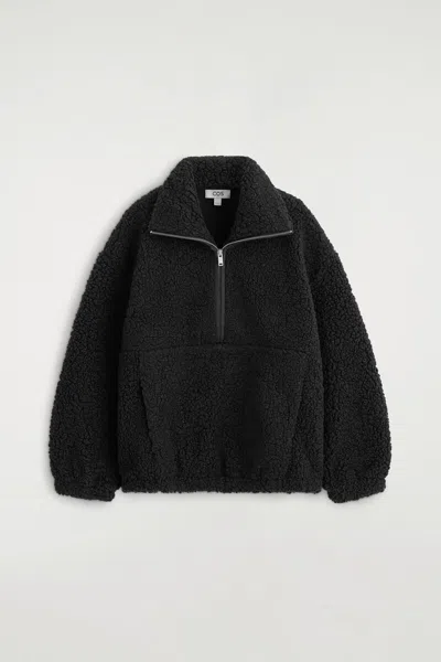 Cos Mock-neck Teddy Zip-up Sweater In Black