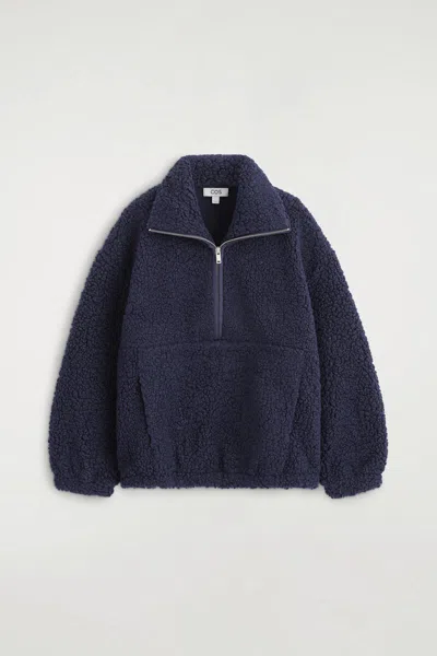 Cos Mock-neck Teddy Zip-up Sweater In Navy