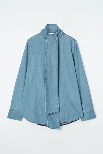 Cos Neck-tie Denim Blouse In Blue