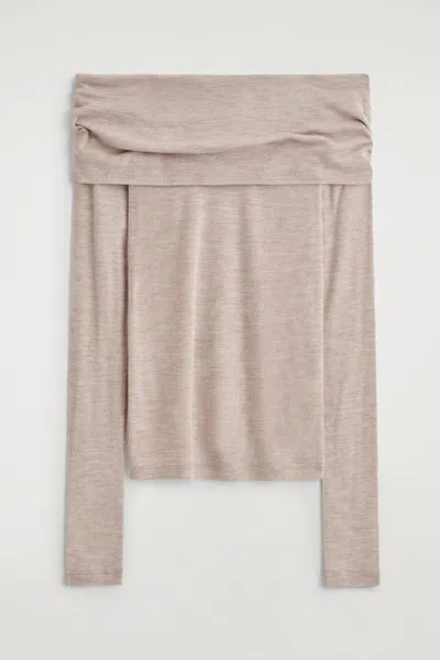 Cos Off-the-shoulder Merino Wool Top In Sand