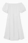 Cos Off-the-shoulder Puff-sleeve Midi Dress In White