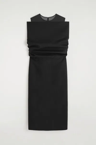 Cos Off-the-shoulder Wool-silk Dress In Black