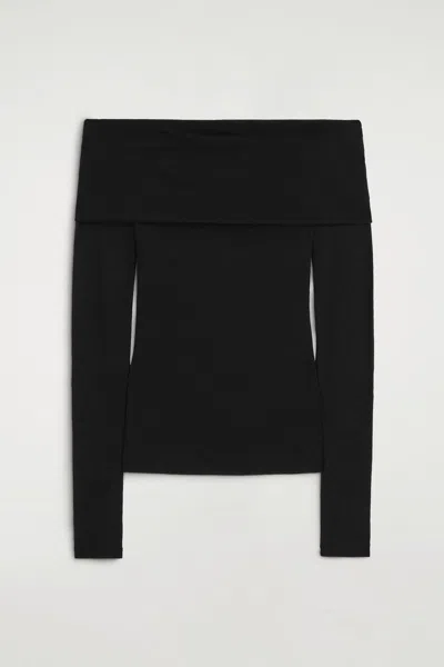 Cos Off-the-shoulder Merino Wool Top In Black