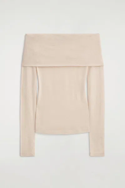 Cos Off-the-shoulder Merino Wool Top In White