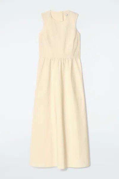 Cos Open-back Cotton Midi Dress In Beige