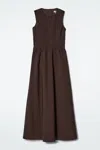 Cos Open-back Cotton Midi Dress In Brown
