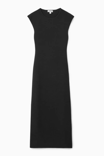 Cos Open-back Knitted Midi Dress In Black