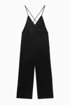 Cos Open-back Satin Wide-leg Jumpsuit In Black
