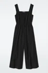 Cos Open-back Seersucker Wide-leg Jumpsuit In Black