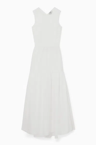 Cos Open-back Tiered Midi Dress In White