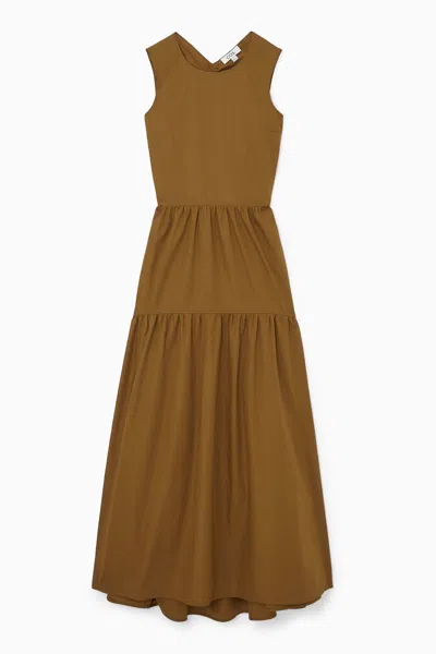 Cos Open-back Tiered Midi Dress In Yellow