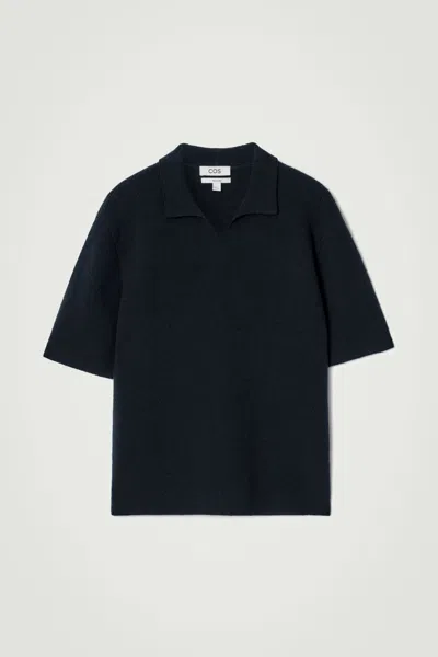Cos Textured Knitted Polo Shirt In Black
