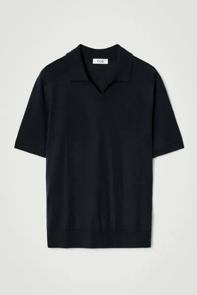 Cos Open-collar Cashmere Polo Shirt In Blue