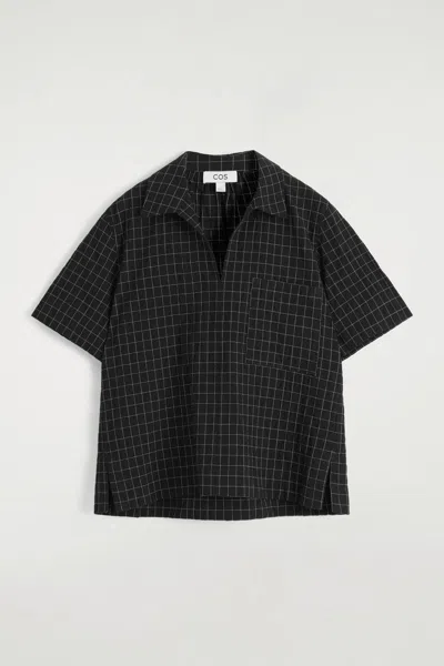 Cos Open-collar Checked Cotton Shirt