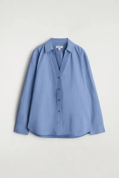 Cos Open-collar Cotton-poplin Shirt In Blue