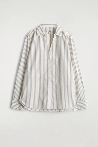 Cos Open-collar Cotton-poplin Shirt In Sand