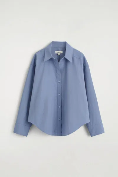 Cos Open-collar Cotton Shirt In Blue
