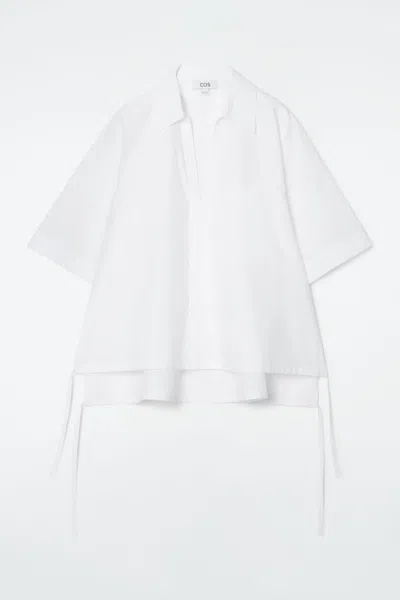 Cos Open-collar Drawstring Blouse In White