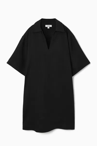Cos Open-collar Linen Shirt Dress In Black