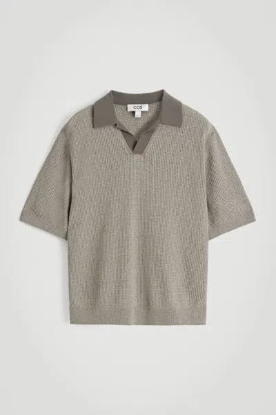 Cos Open-knit Bouclé Polo Shirt In Sand