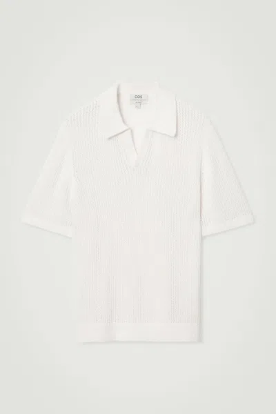 Cos Open-knit Polo Shirt In White