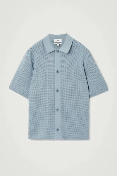 Cos Open-knit Short-sleeve Shirt In Blue