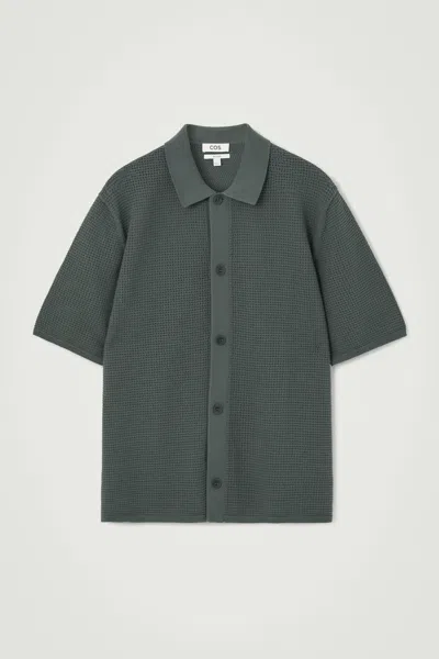 Cos Open-knit Short-sleeve Shirt In Green
