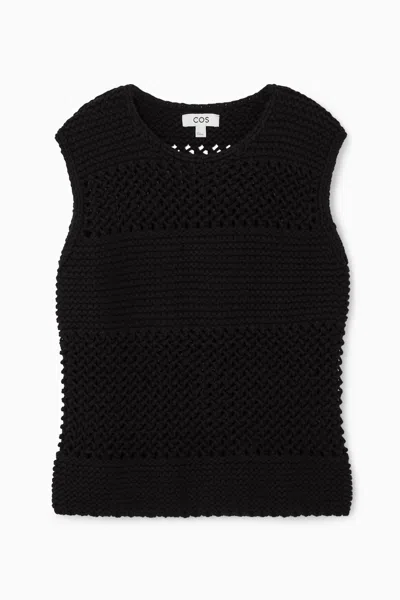 Cos Open-knit Waistcoat In Black