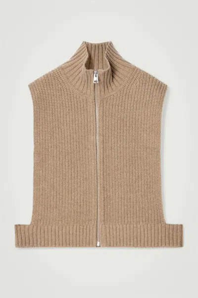 Cos Open-side Zip-up Wool Vest In Beige