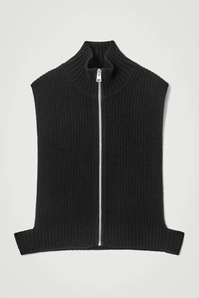 Cos Open-side Zip-up Wool Vest In Black