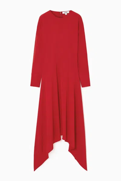 Cos Open-sleeve Silk-blend Dress In Red