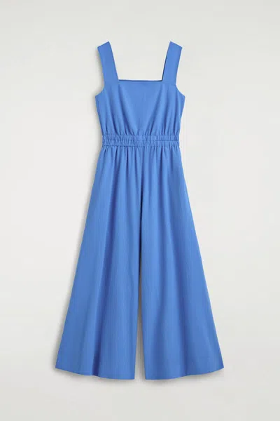 Cos Open-back Seersucker Wide-leg Jumpsuit In Blue