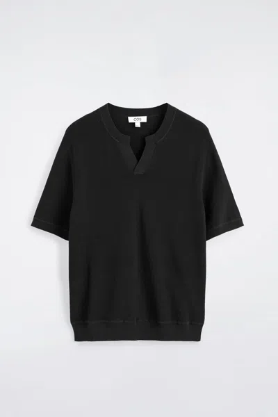 Cos Open-collar Polo T-shirt In Black