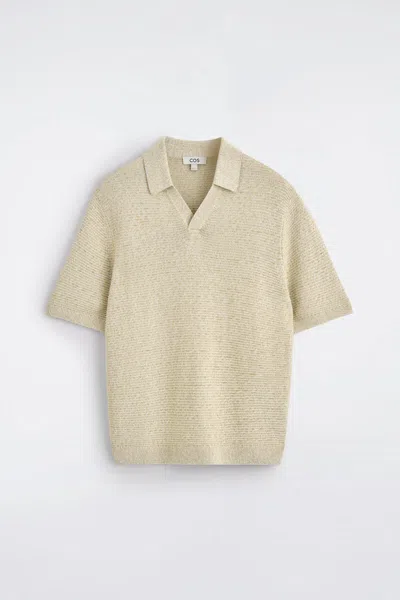Cos Open-knit Polo Shirt In Beige In Sand