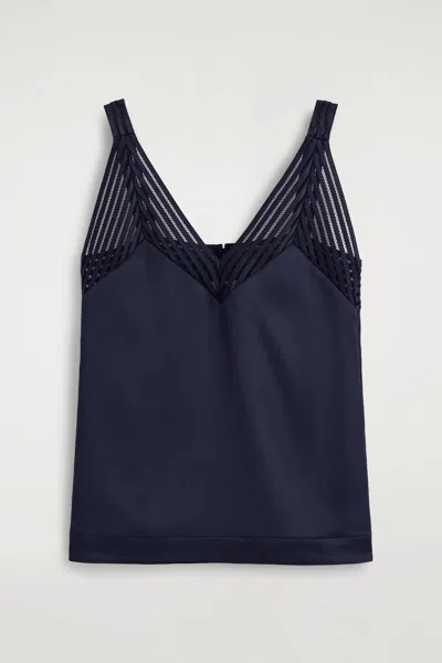Cos Open-stitch Satin Cami Top In Blue