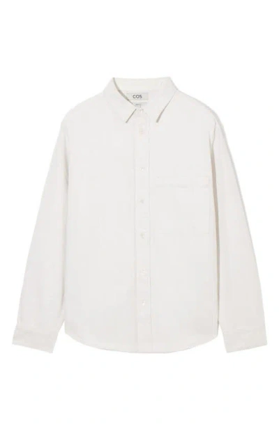 Cos Organic Cotton & Linen Denim Button-up Shirt In White Dusty Light