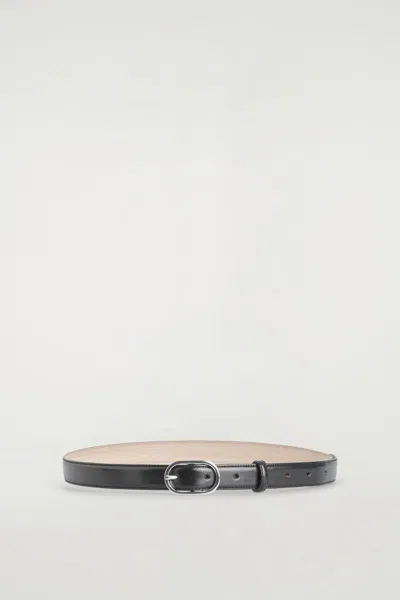 Cos Oval-buckle Leather Belt In Noir