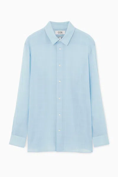 Cos Oversize Sheer Checked Shirt In Blue